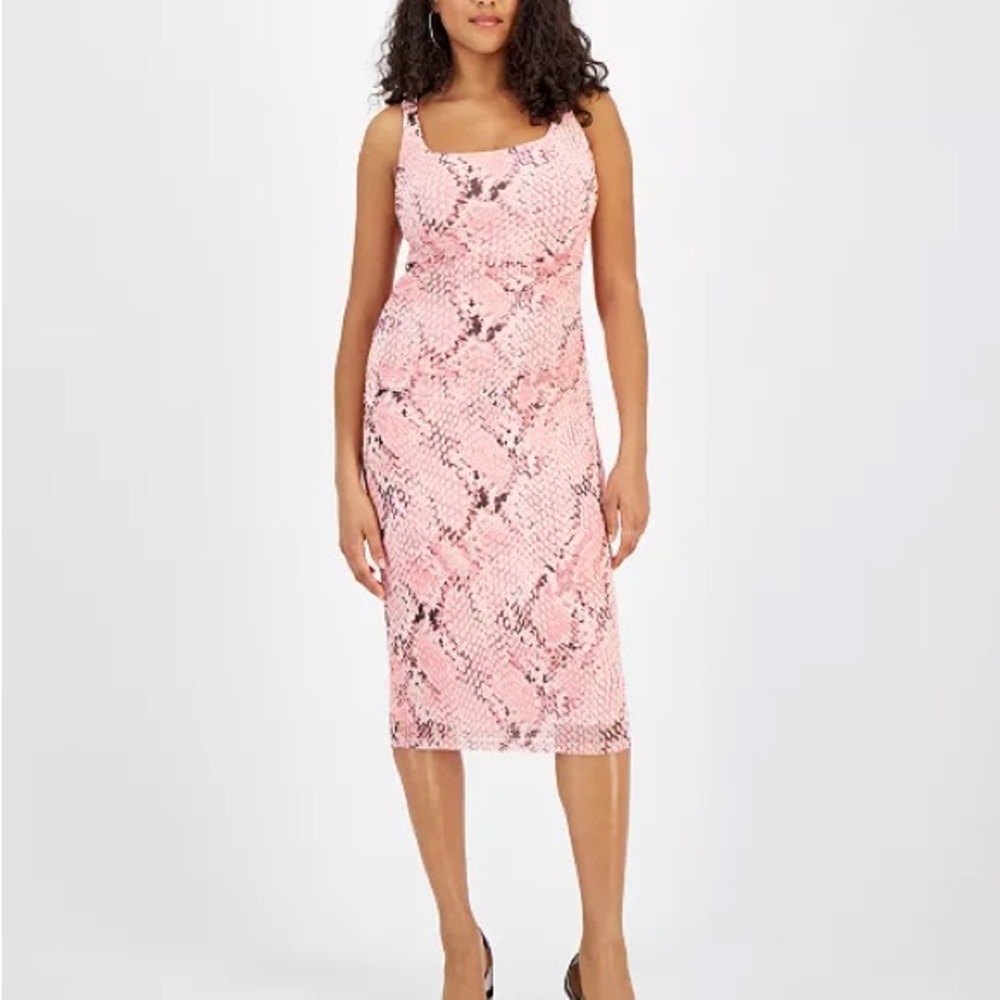 Pink Snake Print Midi Dress